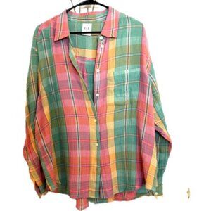 Gap The Big Shirt  Madras Plaid Seersucker Sz XL